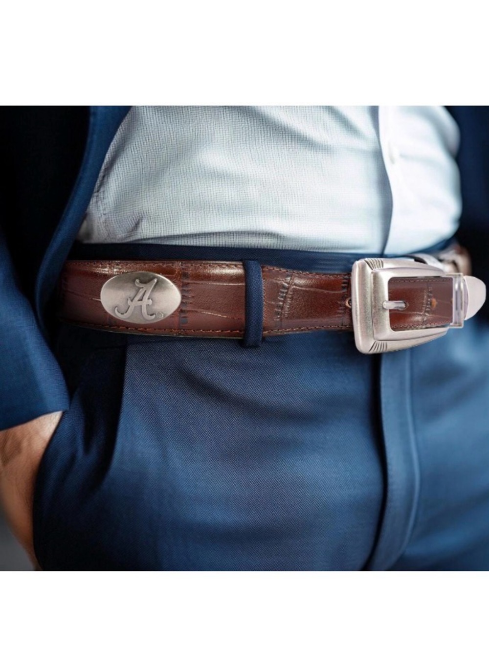 ALABAMA CRIMSON TIDE MEN'S COLLEGIATE CROC LEATHER BELT BIG MENS SIZE NWT